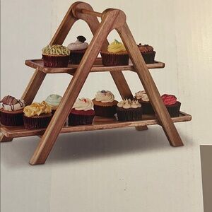 New In Box Crofton Two-Tier Wooden Tray 18x8.07x13.78